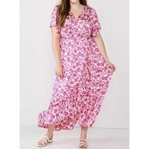 Draper James Flutter Sleeve Wrap Maxi Dress size XL Floral Tie Lined Ruffled